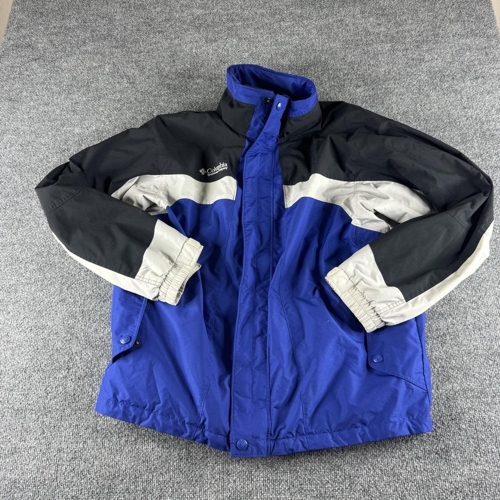 Columbia Interchange Jacket Mens L Blue Black Nylon Colorblock Full Zip Ski